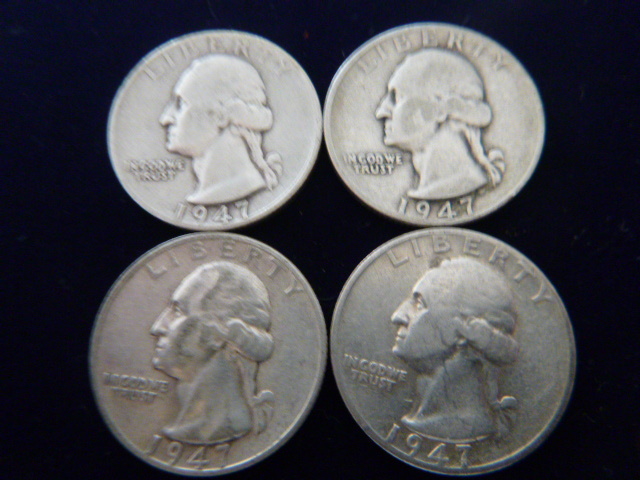 4 1947 S Washington Silver Quarters