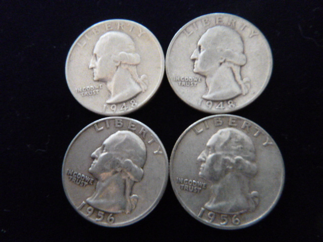2 1948 S and 2 1956 Washington Silver Quarters