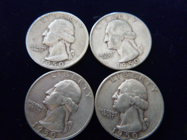 4 1950 Washington Silver Quarters