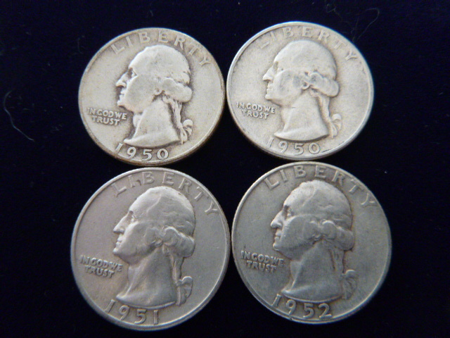2 1950 - 1951 D - 1952 Washington Silver Quarters