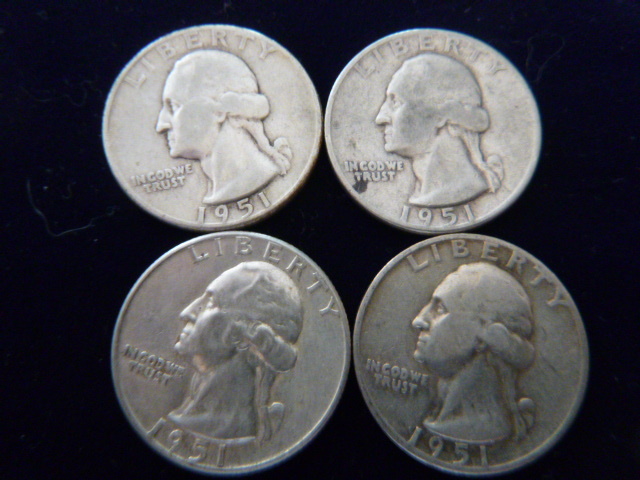 3 1951 and 1951 S Washington Silver Quarters