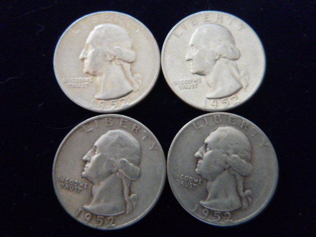 4 1952 S Washington Silver Quarters