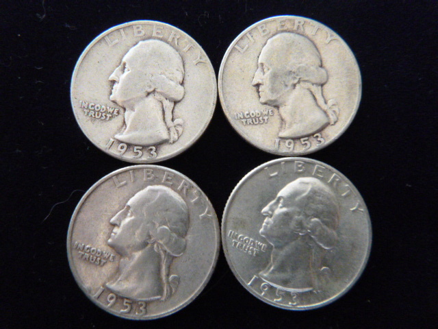 3 1953 and 1953 D Washington Silver Quarters