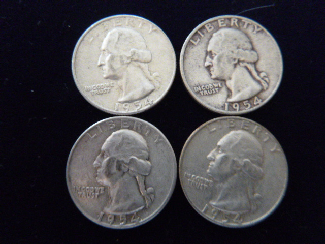 4 1954 D Washington Silver Quarters