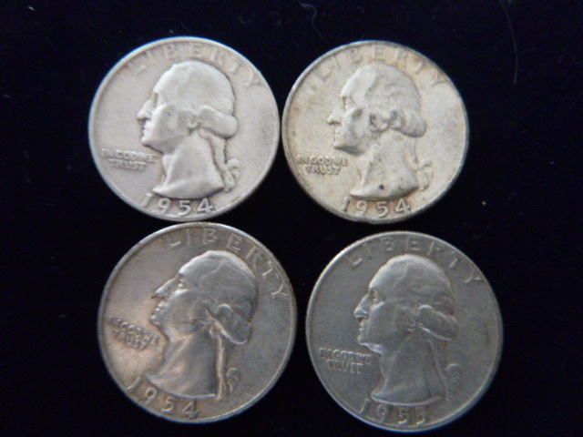 3 1954 and 1955 Washington Silver Quarters