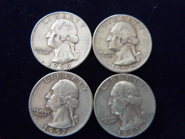 1956 and 3 1957 D Washington Silver Quarters