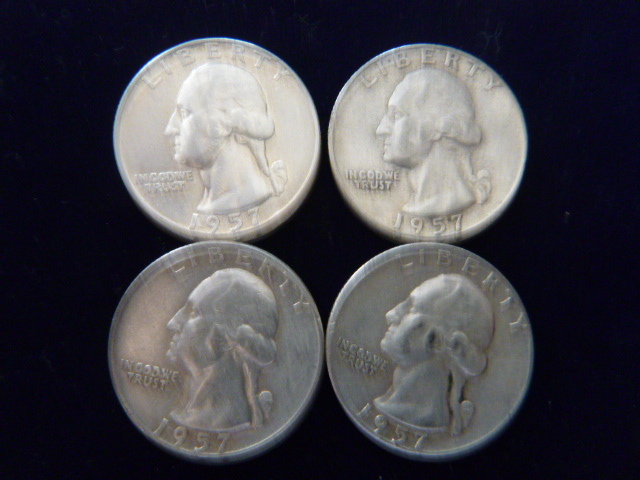 2 1957 and 2 1957 D Washington Silver Quarters