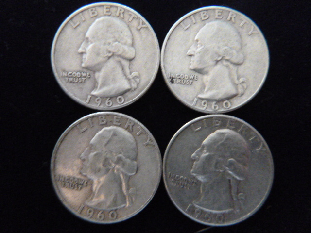 2 1960 D and 2 1960 Washington Silver Quarters