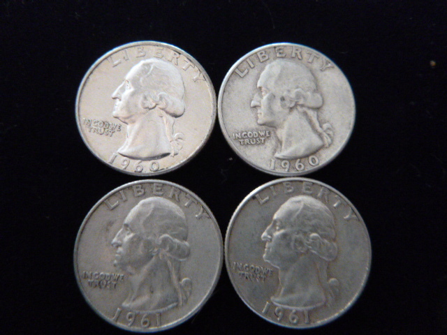 2 1960 and 2 1961 D Washington Silver Quarters