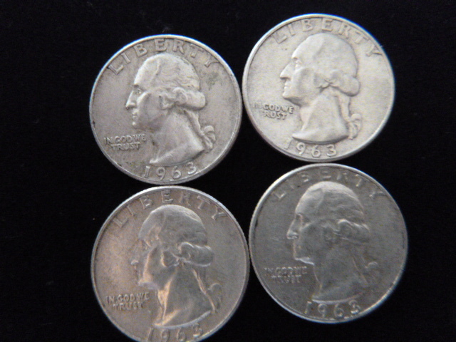 4 1963 D Washington Silver Quarters