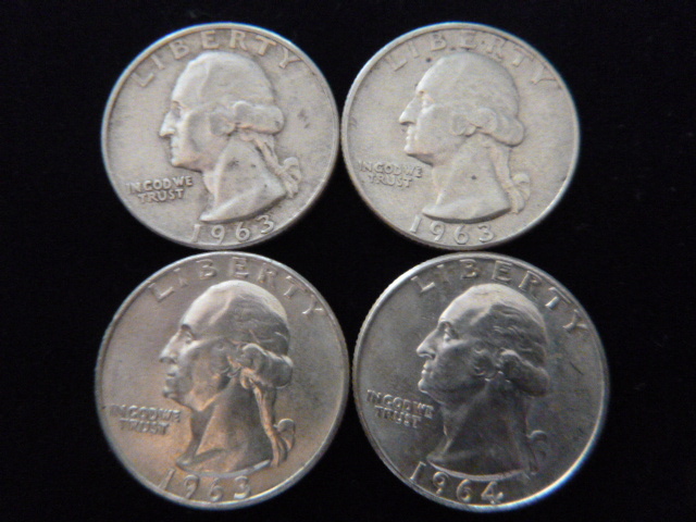 3 1963 D and 1964 D Washington Silver Quarters