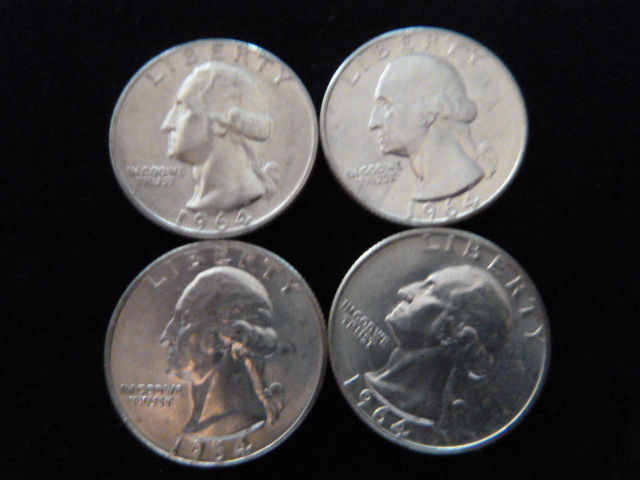 1964 and 3 1964 D Washington Silver Quarters