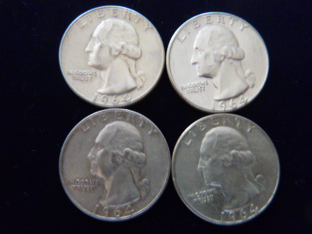 4 1964 D Washington Silver Quarters