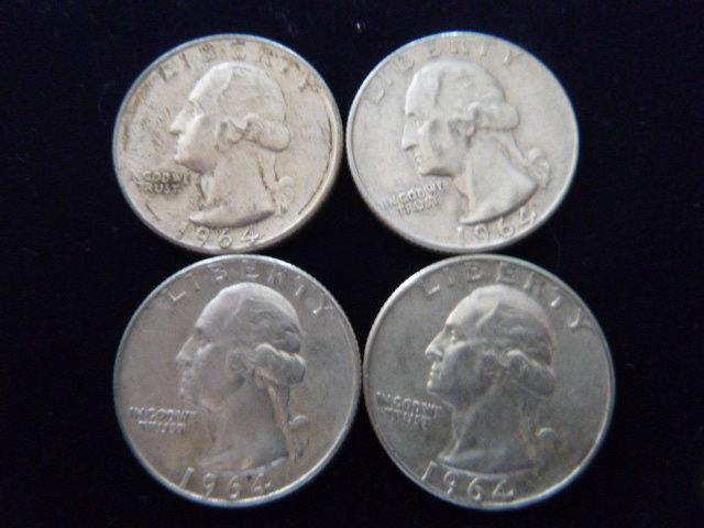 4 1964 D Washington Silver Quarters