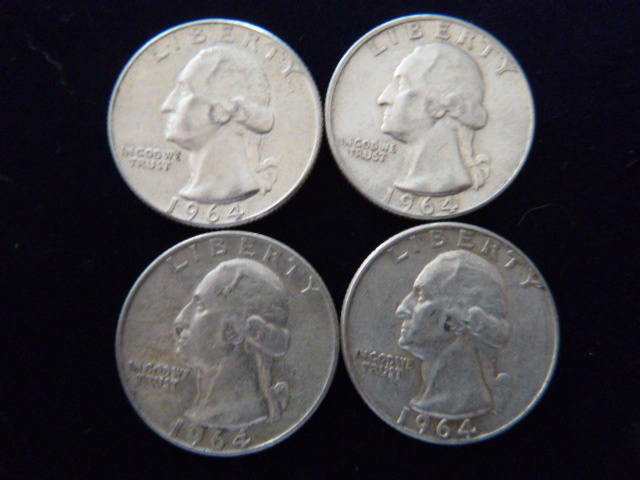 4 1964 D Washington Silver Quarters