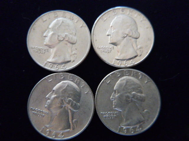 4 1964 D Washington Silver Quarters