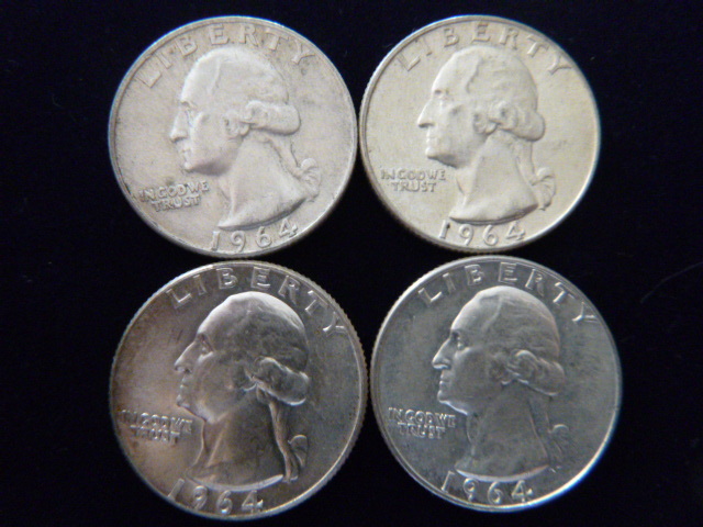 4 1964 D Washington Silver Quarters