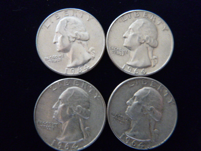 4 1964 D Washington Silver Quarters