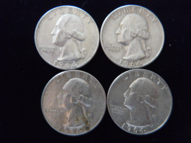 4 1964 D Washington Silver Quarters