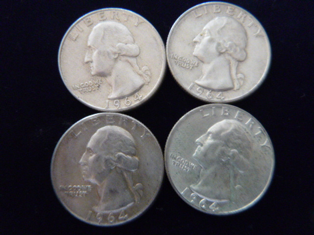 4 1964 D Washington Silver Quarters