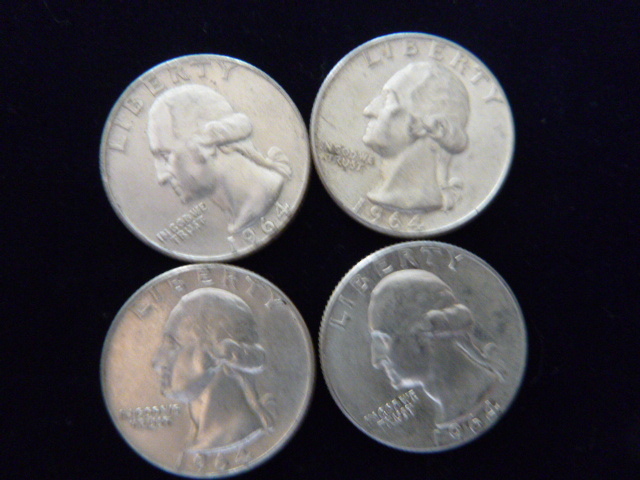4 1964 D Washington Silver Quarters