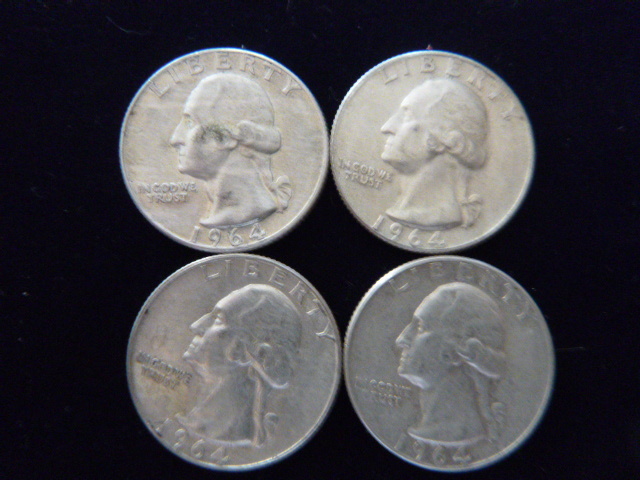 4 1964 D Washington Silver Quarters