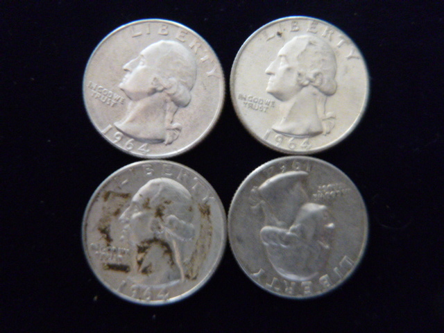 4 1964 D Washington Silver Quarters