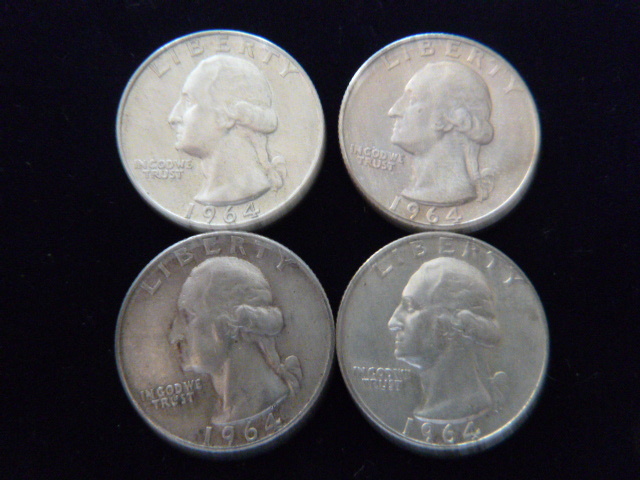 4 1964 D Washington Silver Quarters