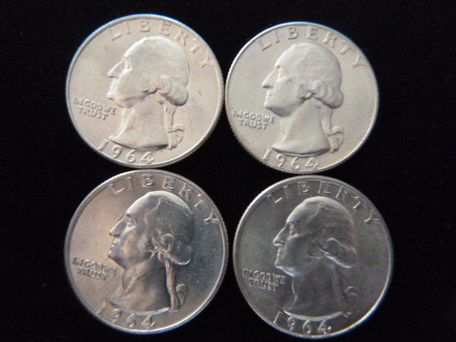4 1964 D Washington Silver Quarters