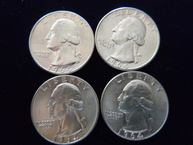 4 1964 D Washington Silver Quarters