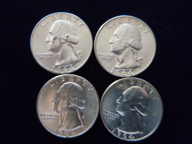 4 1964 D Washington Silver Quarters