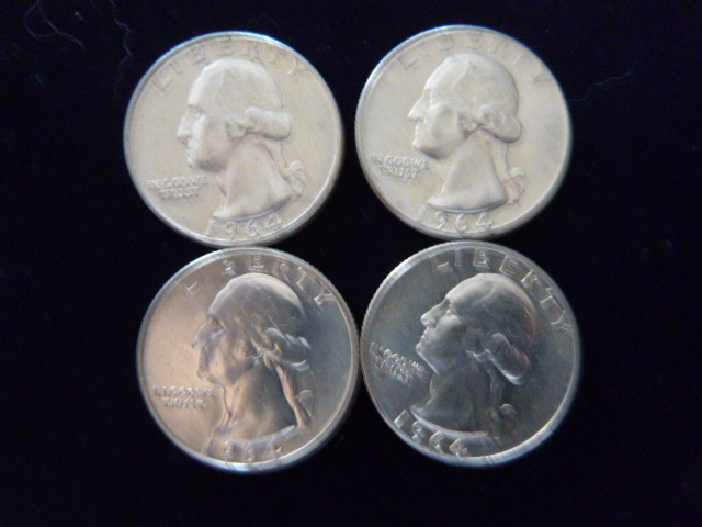 4 1964 D Washington Silver Quarters