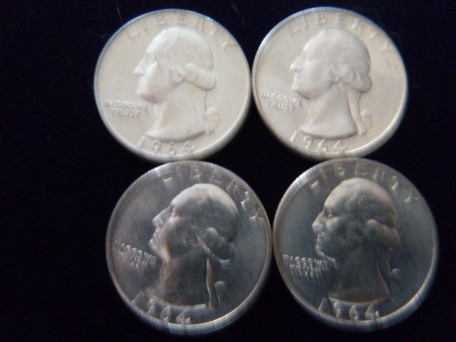 4 1964 D Washington Silver Quarters