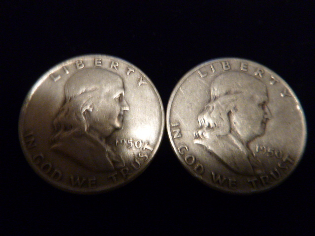 2 1950 Franklin Silver Half Dollars