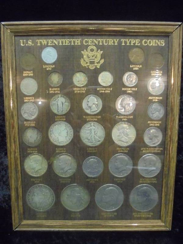 Framed - 20th Century Type Coins, Silver Morgan Peace, Eisenhower, Misc