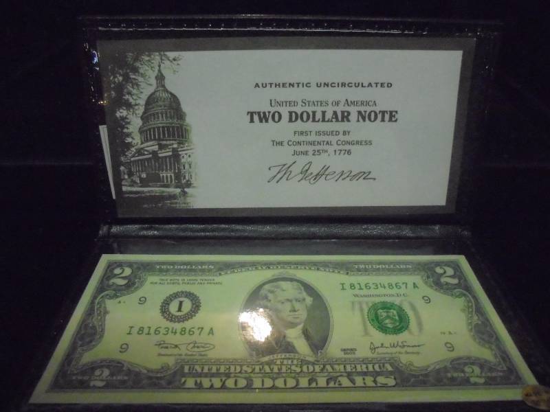Uncirculated $2 Bill in Portfolio