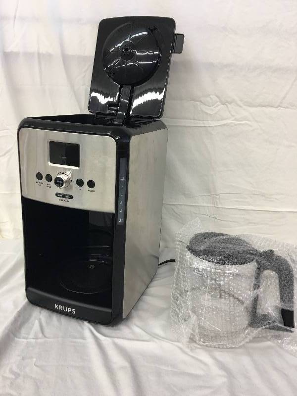 lot 13 image: KRUPS EC3140 Savoy Programmable Digital Coffee Maker Machine with Stainless Steel Body and LED Control Panel,12-Cups, Silver  retail $79