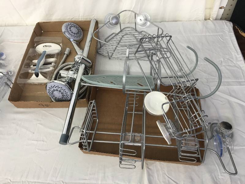lot 95 image: shower head with wand,suction storage caddy ,iron holder