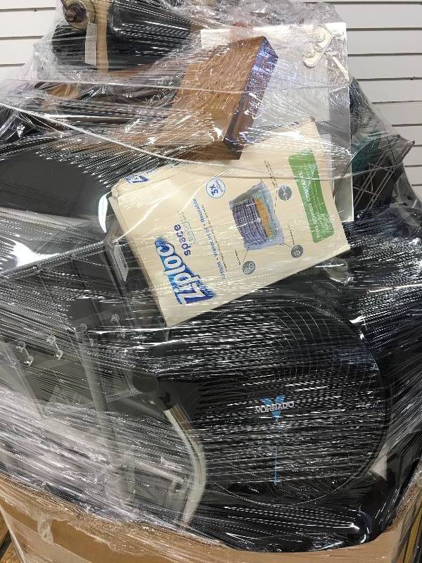 lot 258 image: pallet of repairablenon picked up merchandise vornado fans, keurigs, foot and calf massager