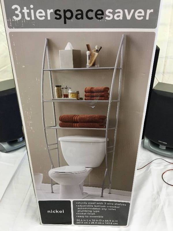 lot 357 image: speakers and 3 tier space saver