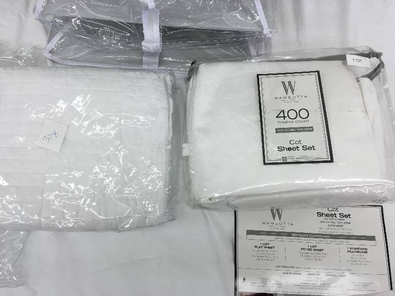 lot 378 image: storage caddy, cot sheet sets