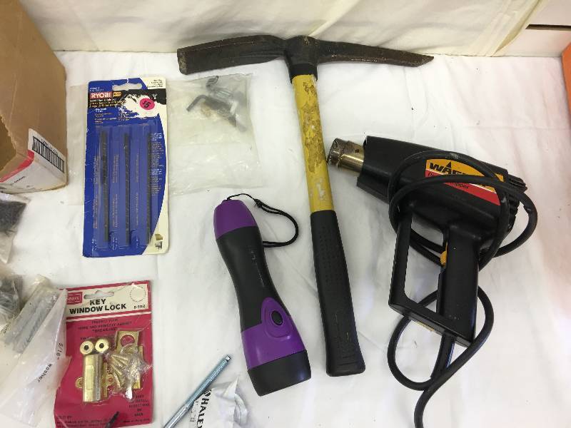 lot 452 image: mining pic, heat gun and drill bits