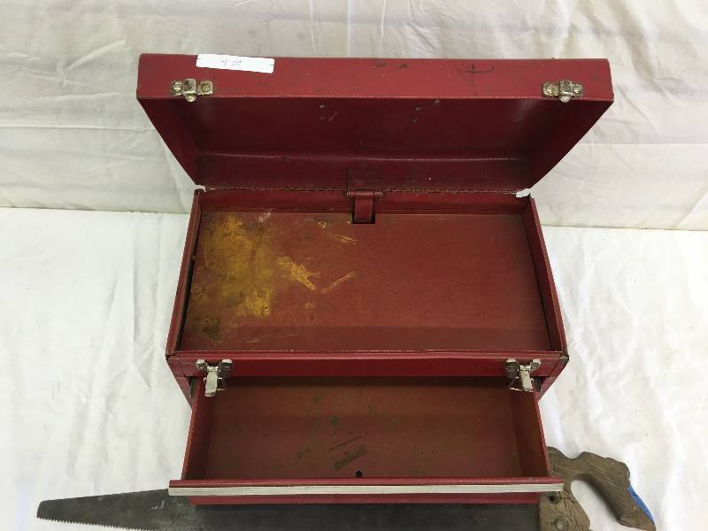 lot 455 image: tool box and hand saw