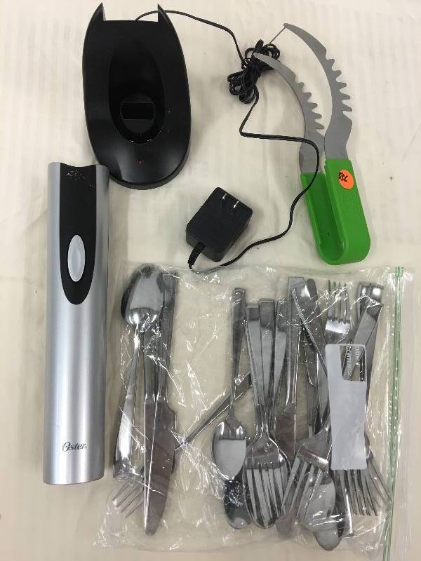 lot 536 image: silverware set, oster electric cork screw and watermelon cutter