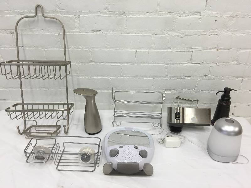 lot 533 image: soap dispenser, shower rack, shower radio ect