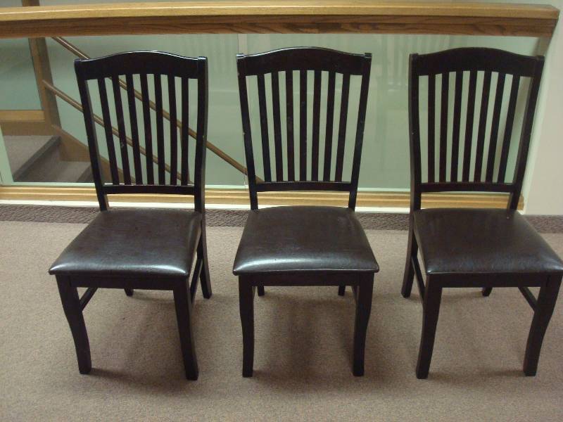 lot 9 image: Three Dark Brown Colored Chairs, Used, Some Wear, Marks