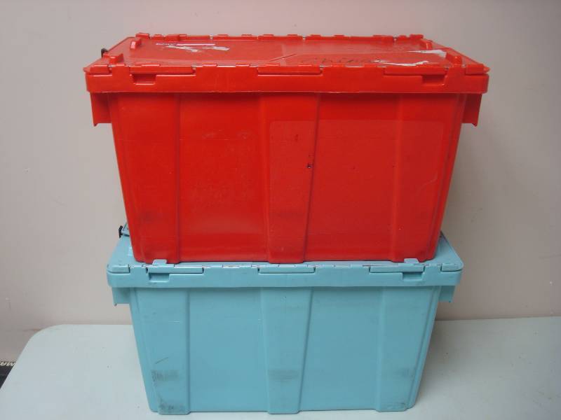 lot 20 image: Two Hard Plastic Storage Bins, With Flap Tops