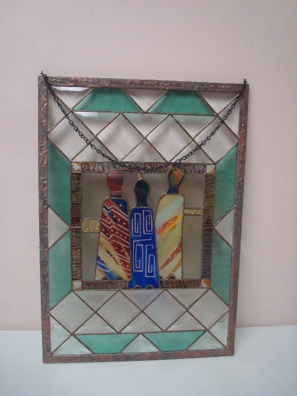 lot 21 image: Three Wise Men Hanging Stained Glass Window, Good Condition