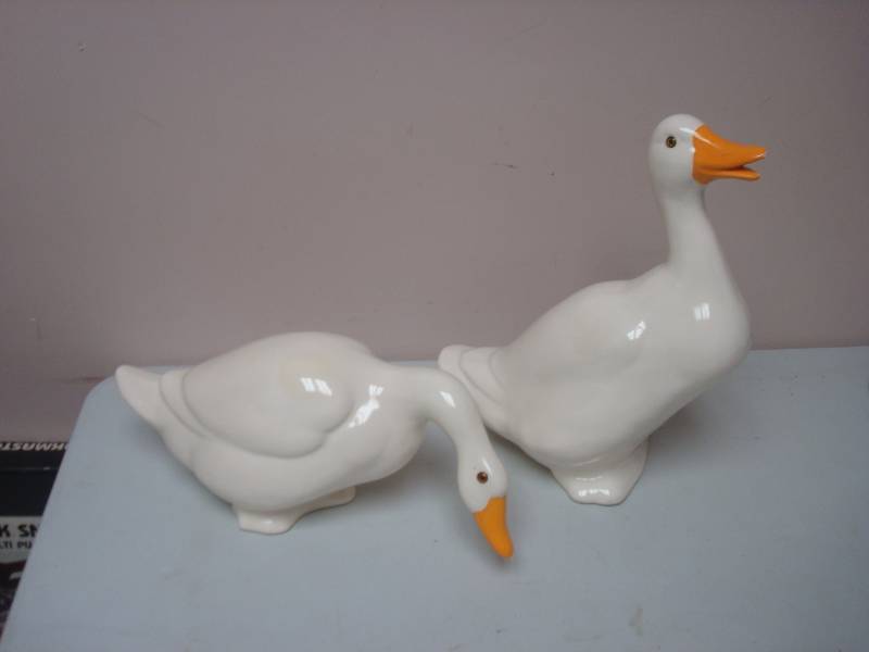 lot 84 image: Pair Of Ceramic Geese, One Has A Chipped Bill