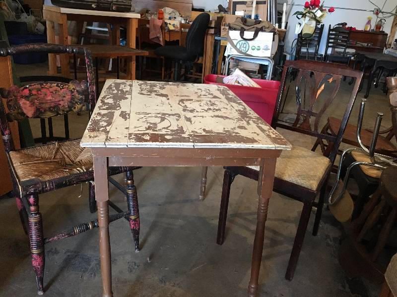 Primative Folding Table and Two Chairs